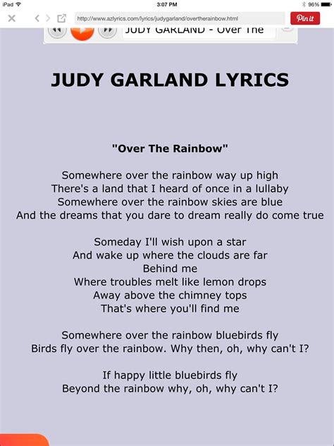 judy garland somewhere over rainbow lyrics